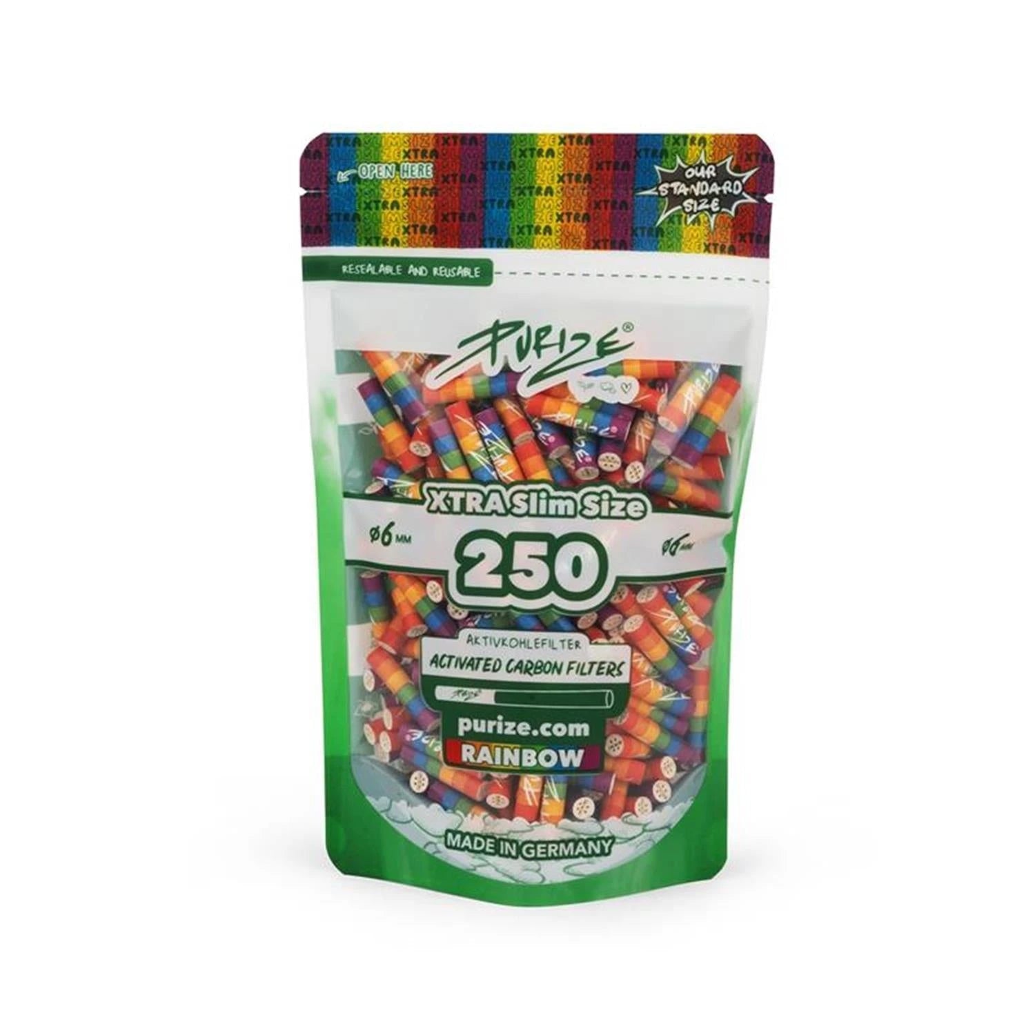 PURIZE Aktivkohlefilter XTRA Slim 6mm - verschiedene Farben (250 Stück) PURIZE